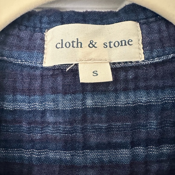 Anthropologie Cloth & Stone Blue Plaid Button down Top Small - Picture 2 of 5